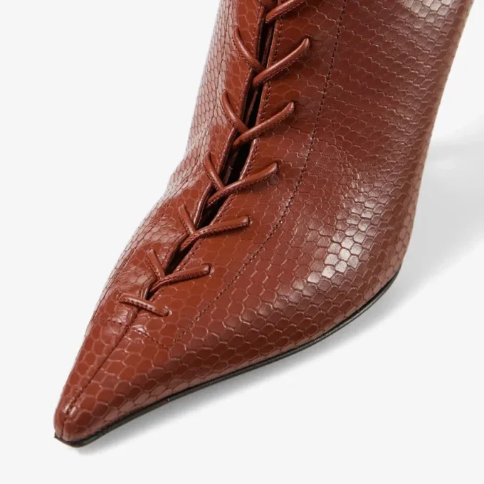 Stivaletti Scarlett 85 in pelle stampata Elaphe color cognac Stivaletti Scarlett 85 in pelle stampata Elaphe color cognac