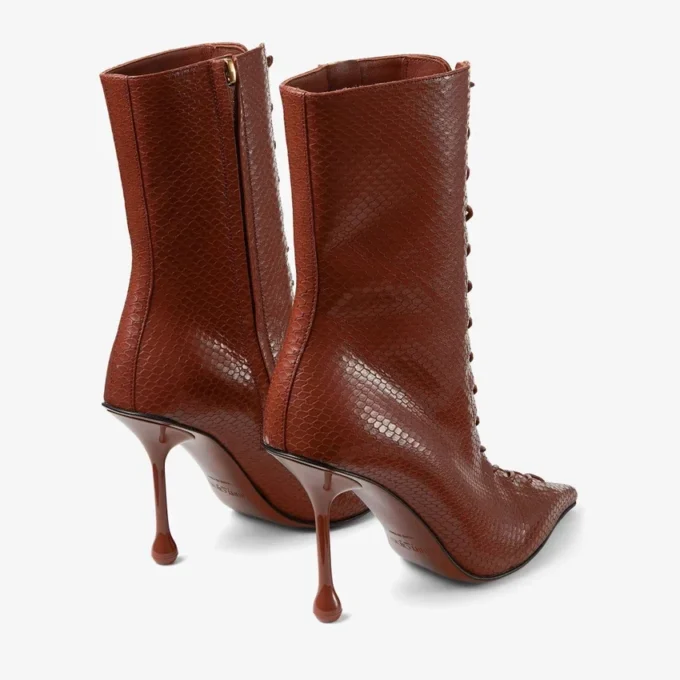 Stivaletti Scarlett 85 in pelle stampata Elaphe color cognac Stivaletti Scarlett 85 in pelle stampata Elaphe color cognac
