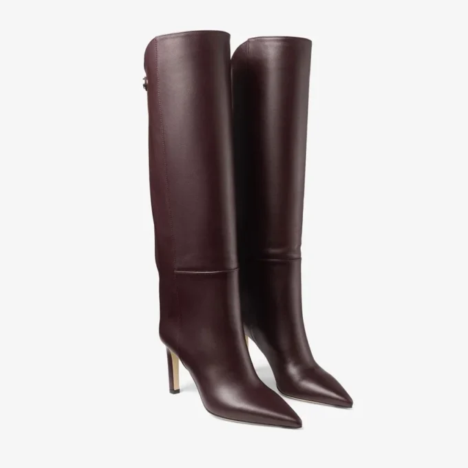Stivali al ginocchio Alizze 85 in pelle liscia color merlot intenso