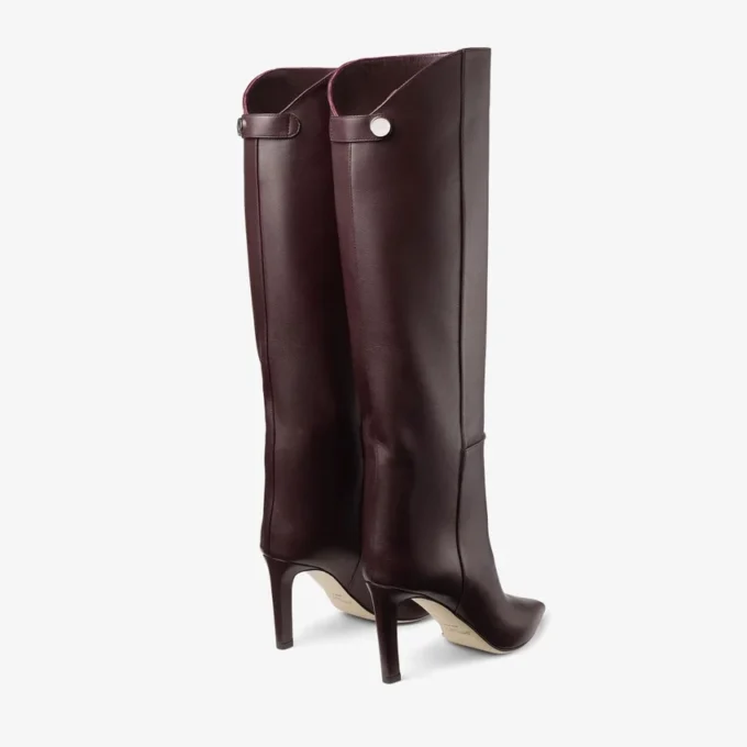 Stivali al ginocchio Alizze 85 in pelle liscia color merlot intenso