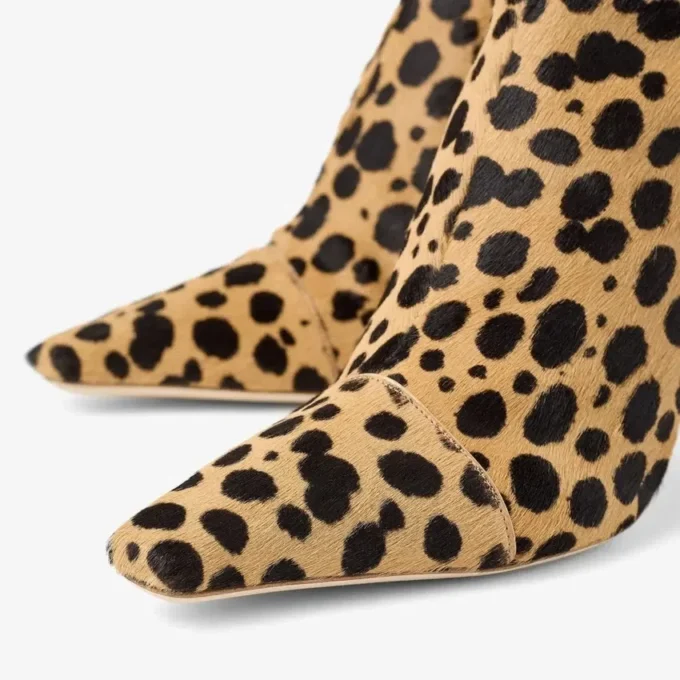 Stivali al ginocchio Gloria 85 in pelle di pony con stampa leopardata naturale