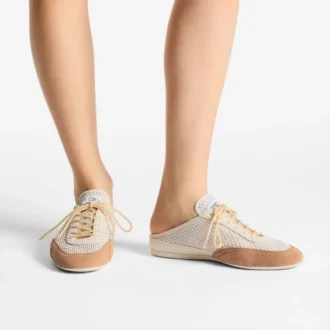 Sunny Mule F Sneakers basse in mix di pelle color latte e caramello e mesh Diamond