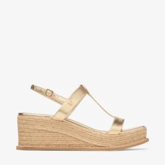 Theia Wedge 60 Sandali con zeppa in pelle metallizzata dorata