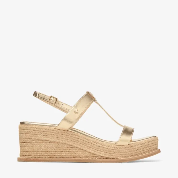 Theia Wedge 60 Sandali con zeppa in pelle metallizzata dorata Theia Wedge 60 Sandali con zeppa in pelle metallizzata dorata