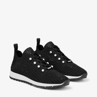 Veles Sneakers basse in maglia all’uncinetto nera con perle